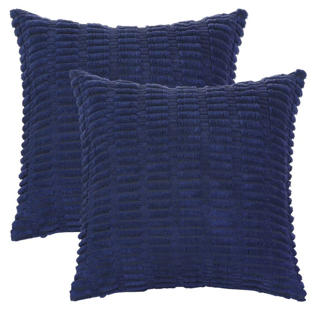 2pcs Corduroy Decorative Throw Pillow Covers Modern 18 x 18 Inch Dark Blue